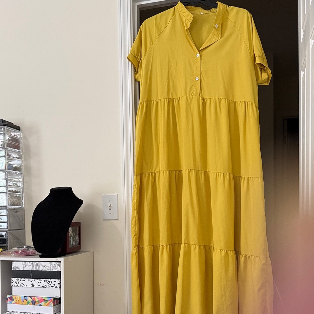 Yellow Tiered Short-Sleeve Maxi Dress